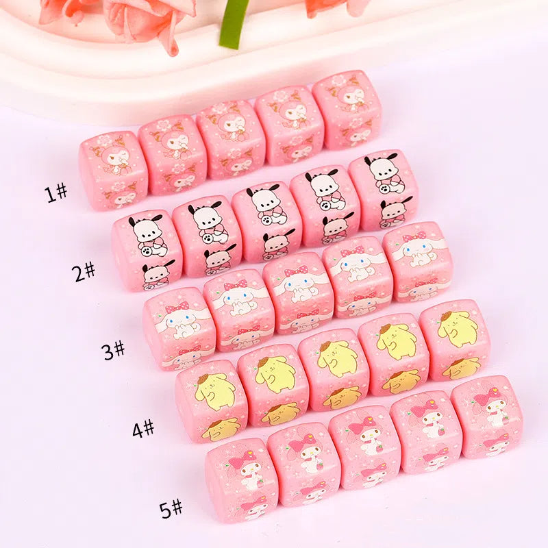 Pink Sanrio Series Acrylic Square Beads 14mm Printed 10pcs 4