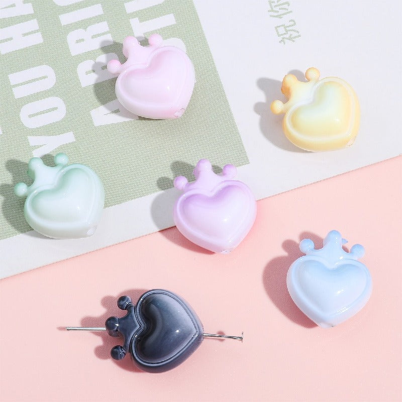Heart Crown Acrylic Beads 17x19mm Glossy Pastel and Black 8pcs