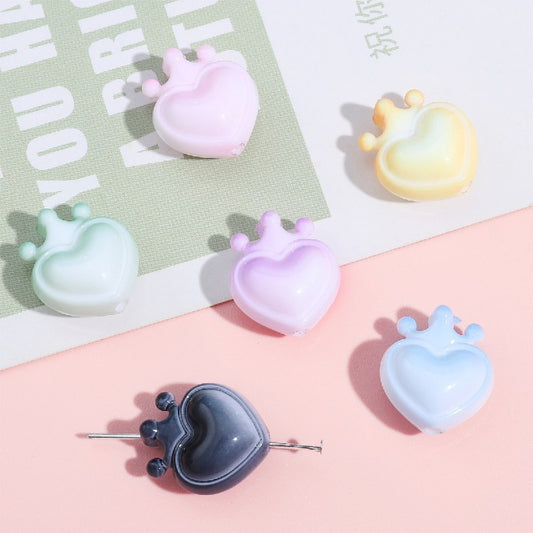 Heart Crown Acrylic Beads 17x19mm Glossy Pastel and Black 8pcs
