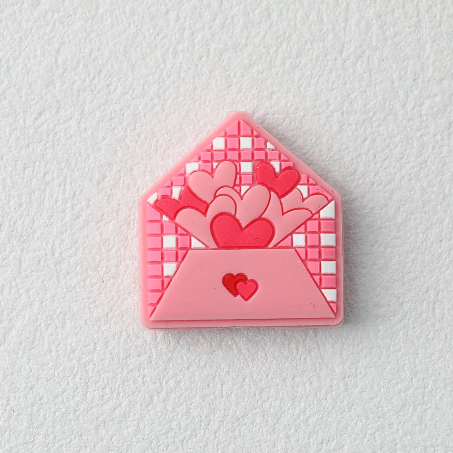 Love Heart Envelope Silicone Focal Beads Pink 20pcs