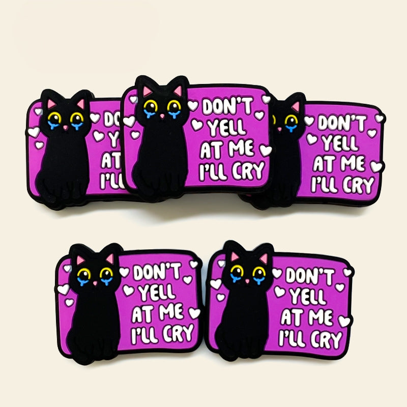 Silicone Focal Beads Tearing Kitten Purple Background with Text 20pcs