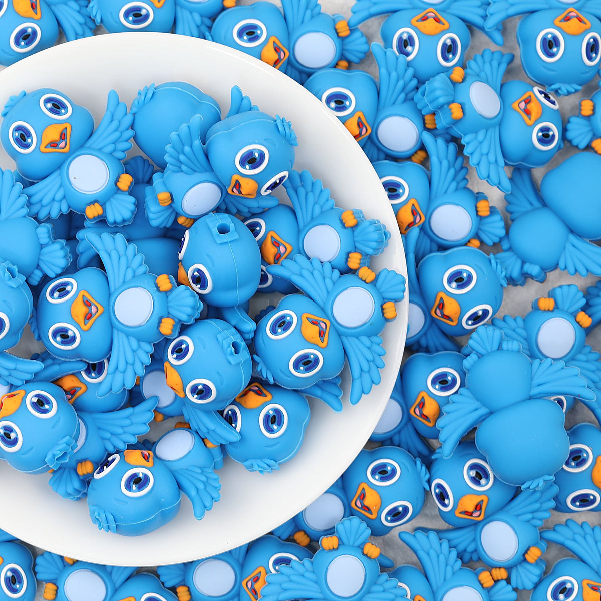 Blue 3D Bird Silicone Focal Beads 20 pcs