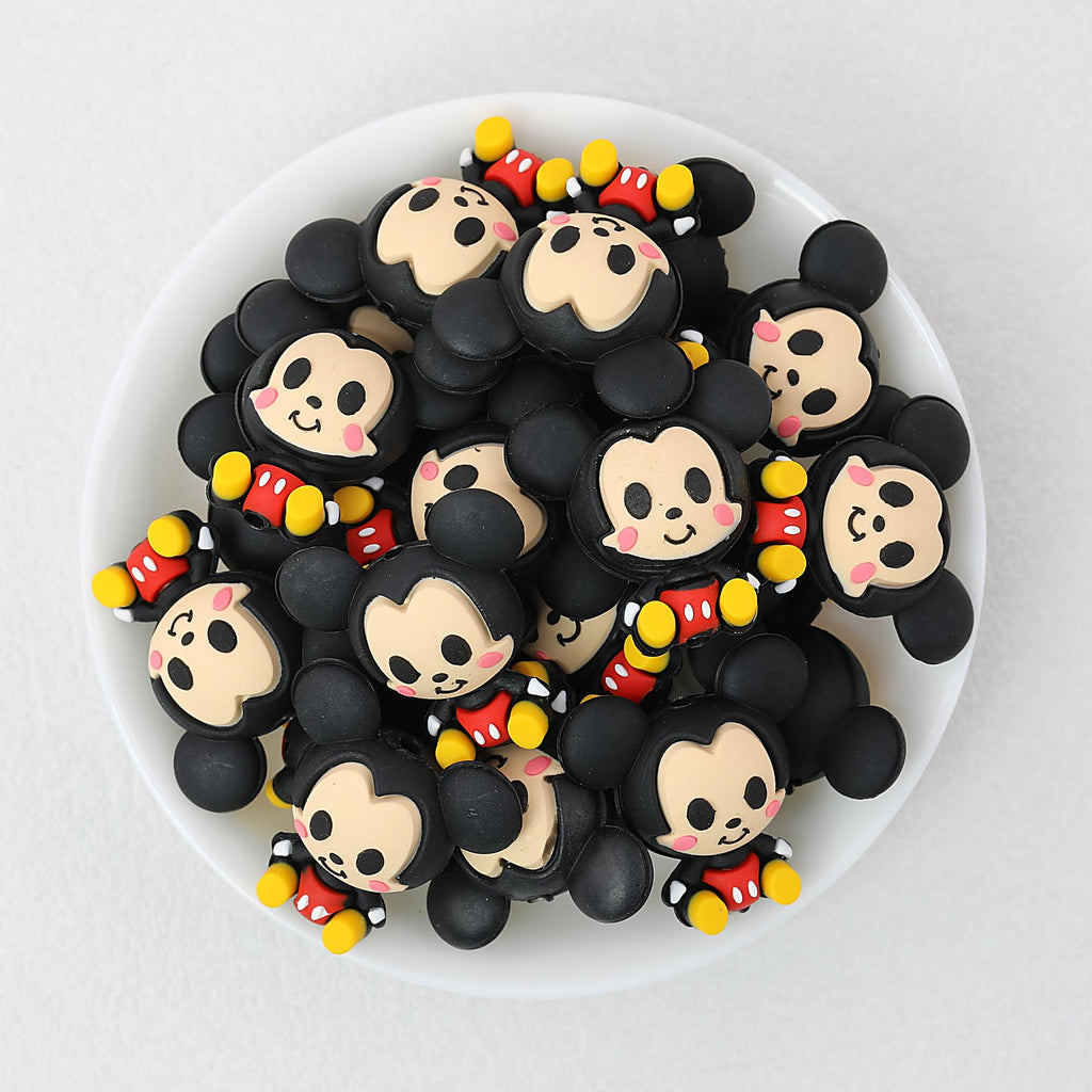 Silicone 3D Focal Beads Cartoon Mickey Iconic Ears Front View 20pcs