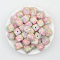 Floral Pattern 13.5mm Square Silicone Beads Printed Design 50pcs - Style 7