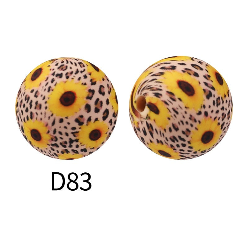 50Pcs 15mm Colored pattern printed silicone beads 85