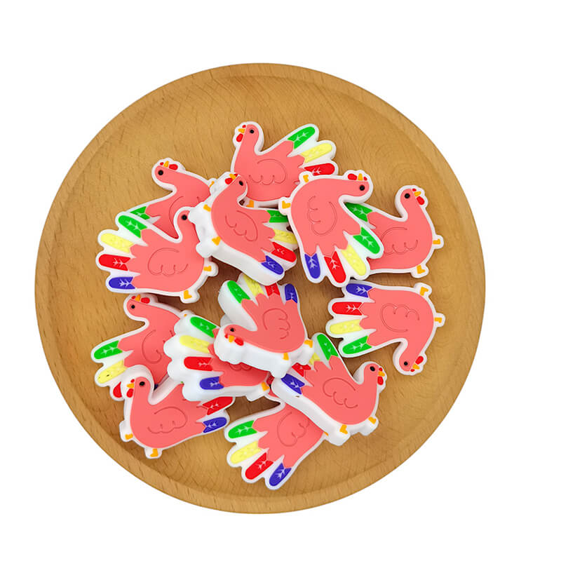 Silicone Focal Beads Colorful Tailed Chicken Wing Etching 2