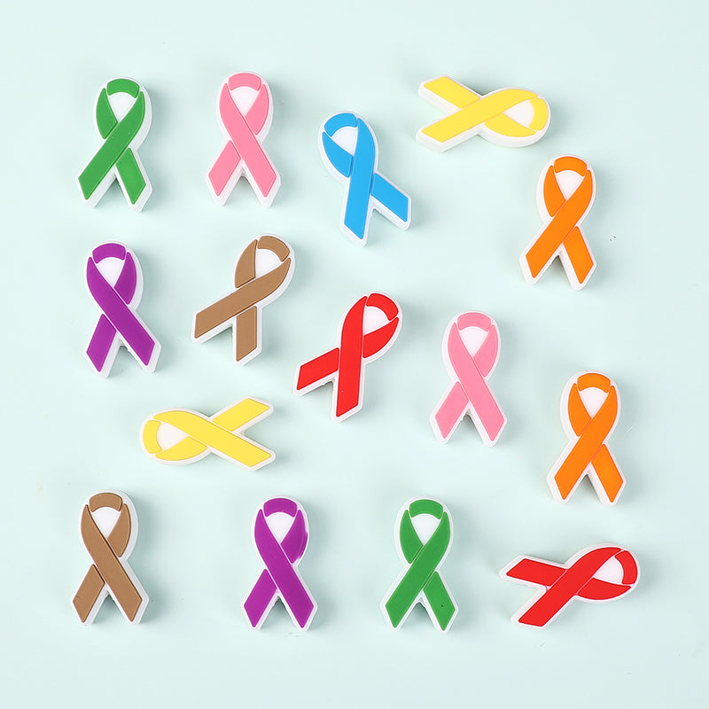 Silicone Focal Beads Awareness Ribbon Colorful Multi Color Ribbon 20pcs