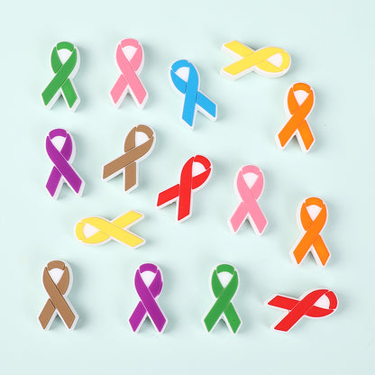 Silicone Focal Beads Awareness Ribbon Colorful Multi Color Ribbon 20pcs