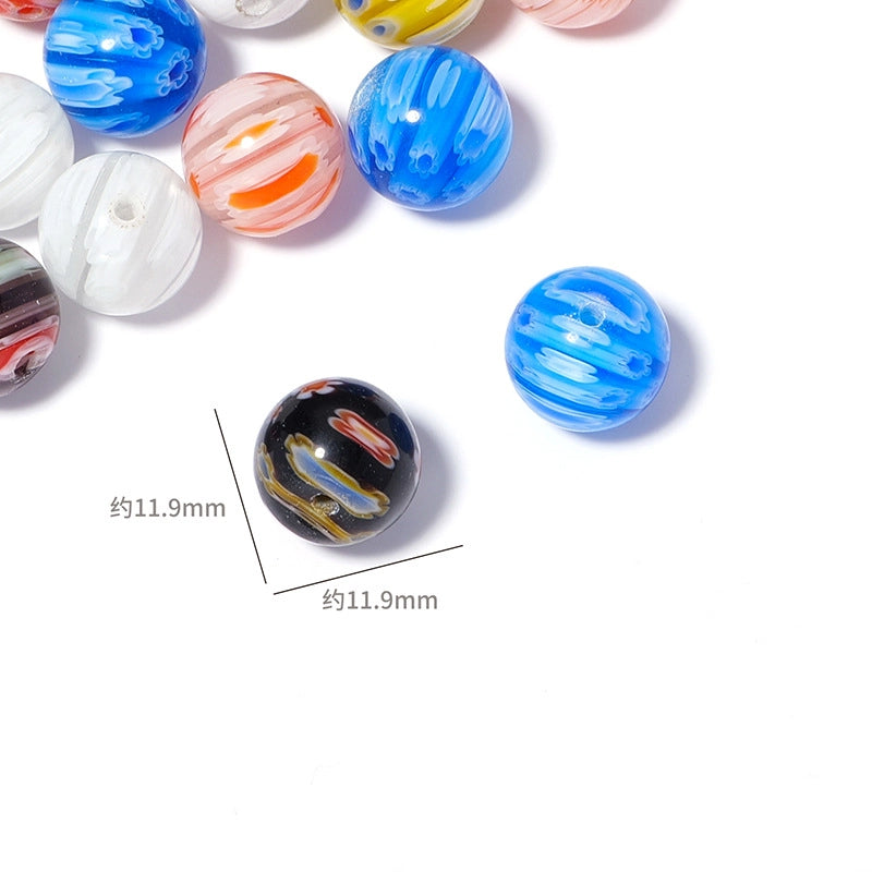 Millefiori Round Glass Beads 12mm Marble Texture Mixed Colors 10pcs 6