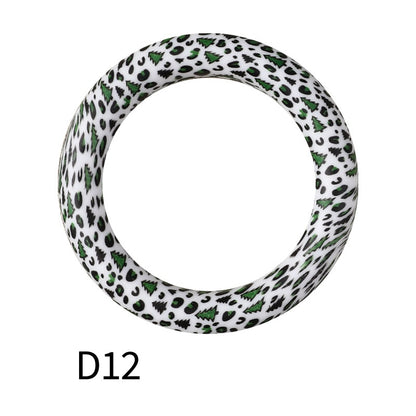 65mm Printed Silicone Beads Round Rings Floral Animal Spots Prints 18
