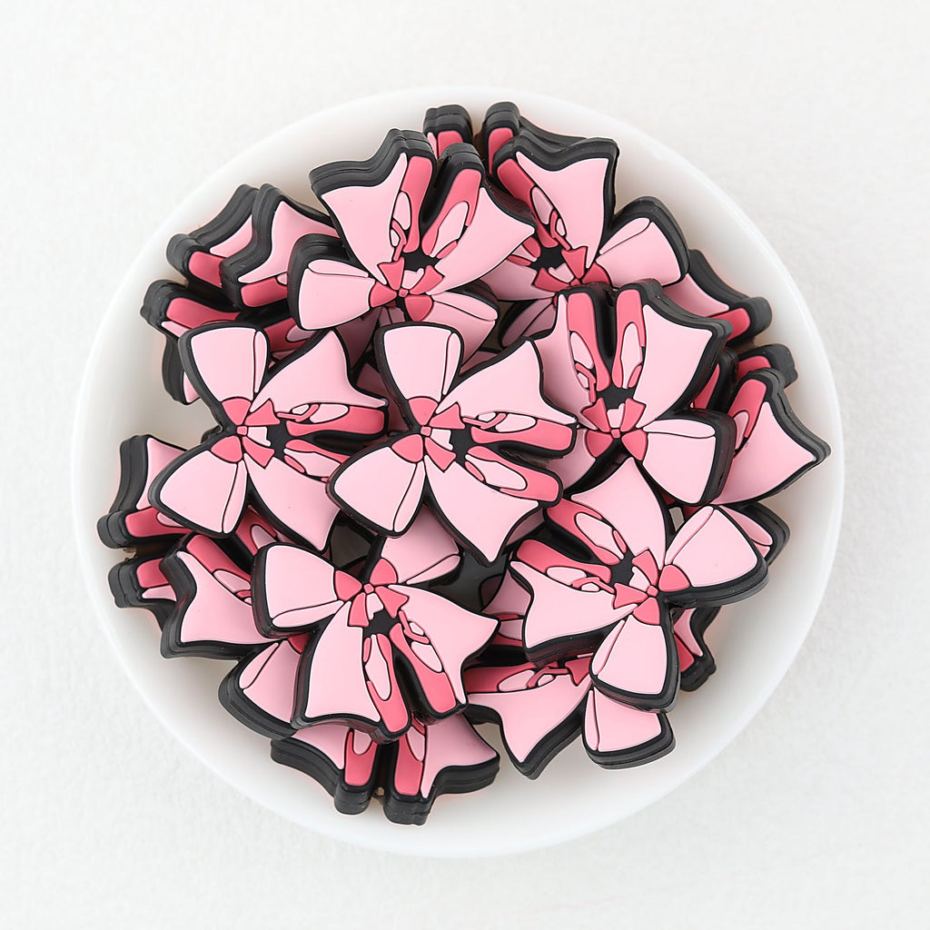 Pink Bow Ballet Shoe Silicone Focal Beads 20pcs