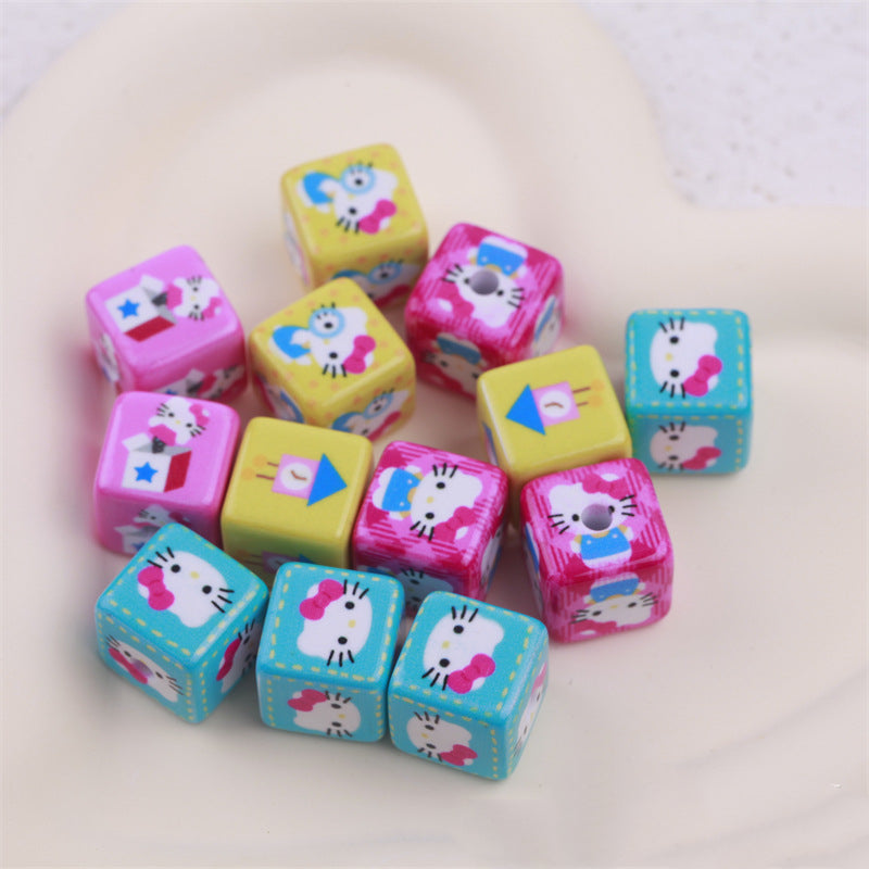 Candy Colored Hello Kitty Square Acrylic Beads 15mm Lively 10pcs 2