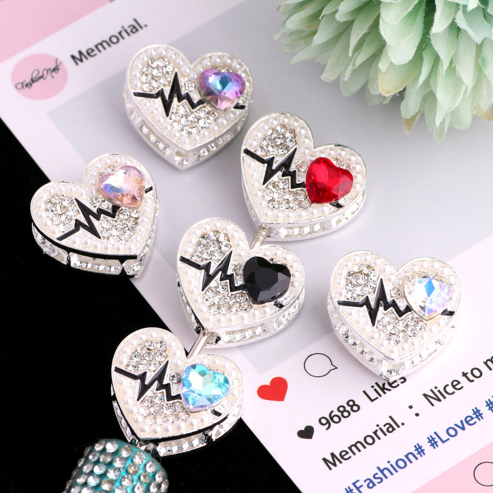 Fancy Heart Shape Crystal Rhinestone Alloy Beads 22mm 3pcs 4