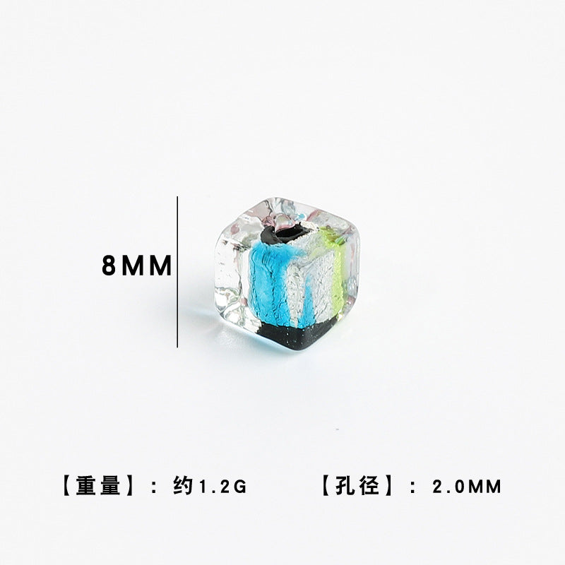 Dyed Core Square Glass Beads 8mm Transparent Color 10pcs 9