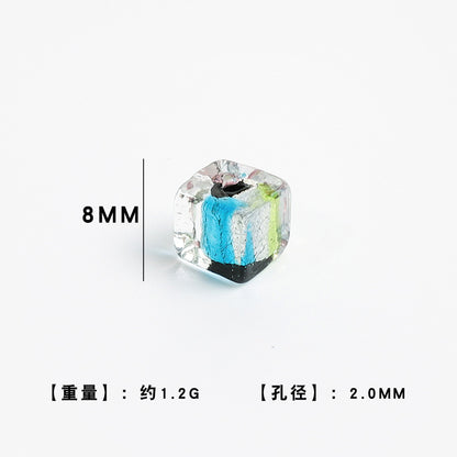 Dyed Core Square Glass Beads 8mm Transparent Color 10pcs 9