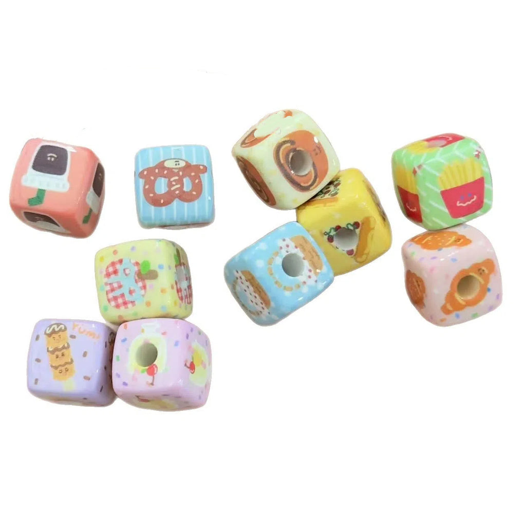 Square Acrylic Beads 14mm Tasty Snack Printed Pastel Colors 10pcs 2