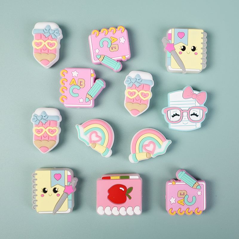Silicone Focal Beads Learning Stationery ABC Pencil Rainbow 20pcs 2