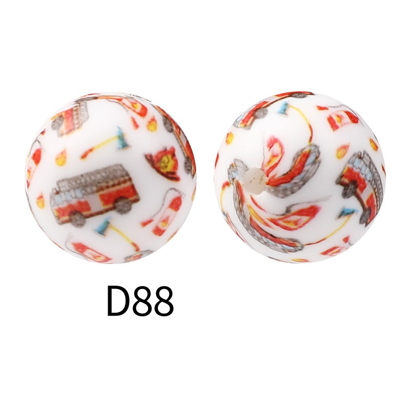 15mm Silicone Beads Rhombus Printed Design 50pcs 50