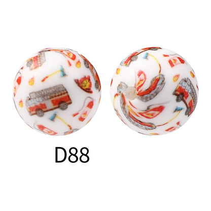 15mm Silicone Beads Rhombus Printed Design 50pcs 50