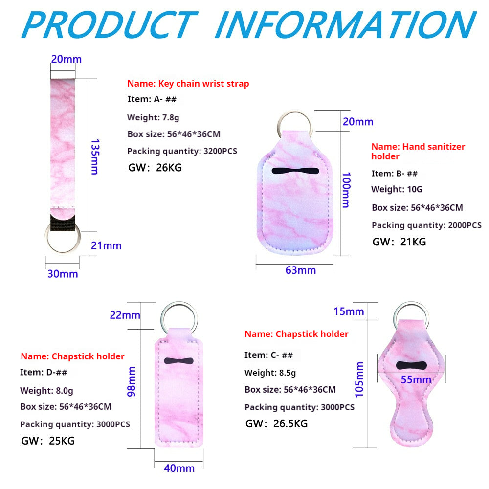 Marble Pattern Neoprene Chapstick Sanitizer Holder Keychain 10pcs 2