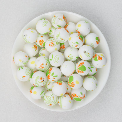 Floral Pattern 15mm Silicone Beads Light Color Printed Design 50pcs 5