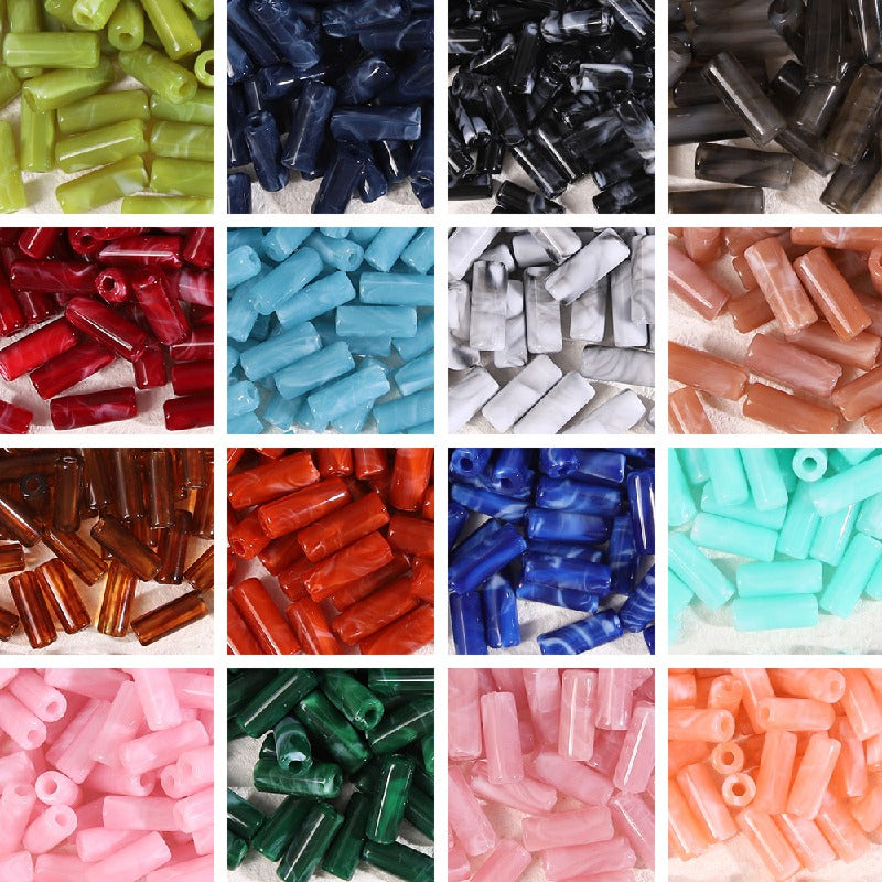Dual-Color Tube Acrylic Beads 18x7mm Glossy Swirls 200pcs