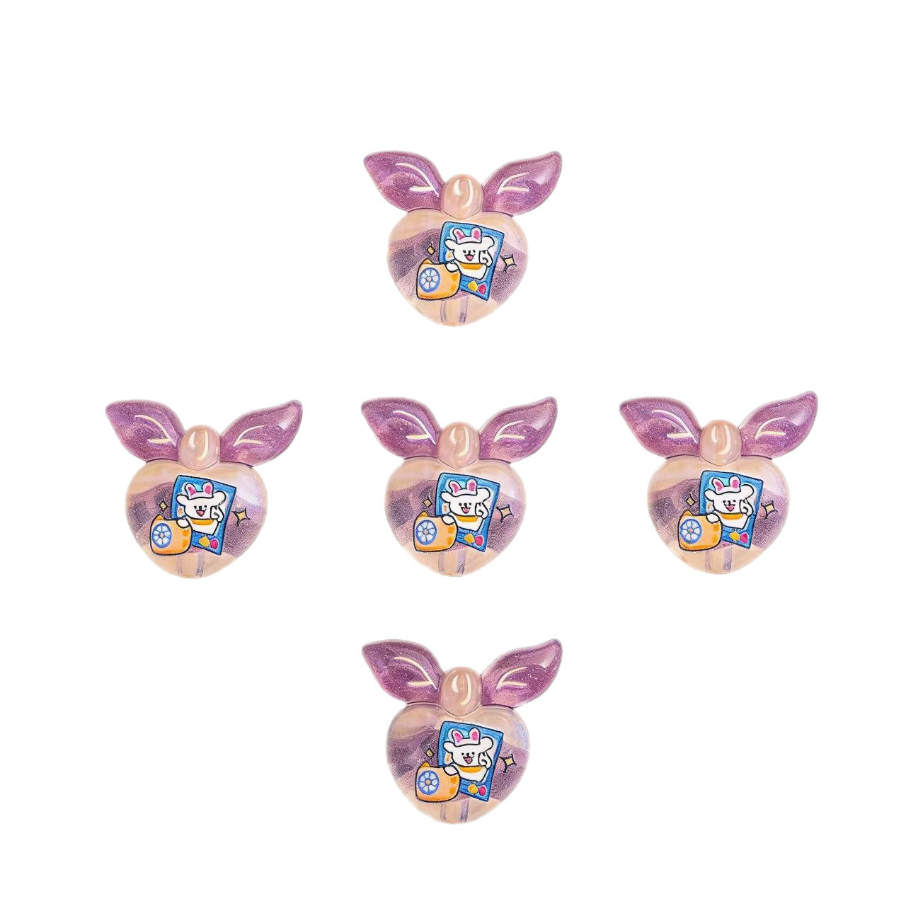 Cute Gradient Heart Shape Acrylic Beads with Bunny Prints 20pcs 5