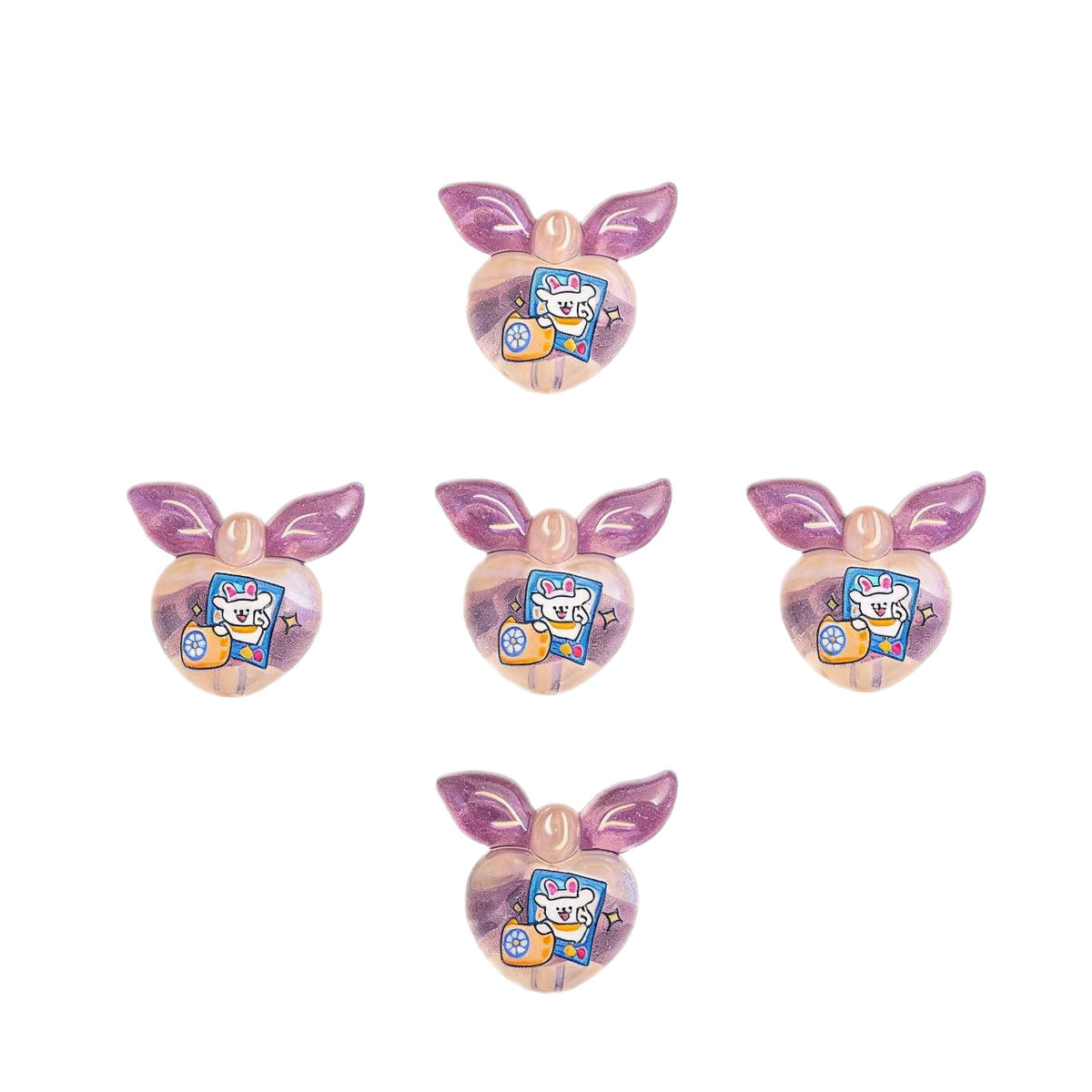 Cute Gradient Heart Shape Acrylic Beads with Bunny Prints 20pcs 5