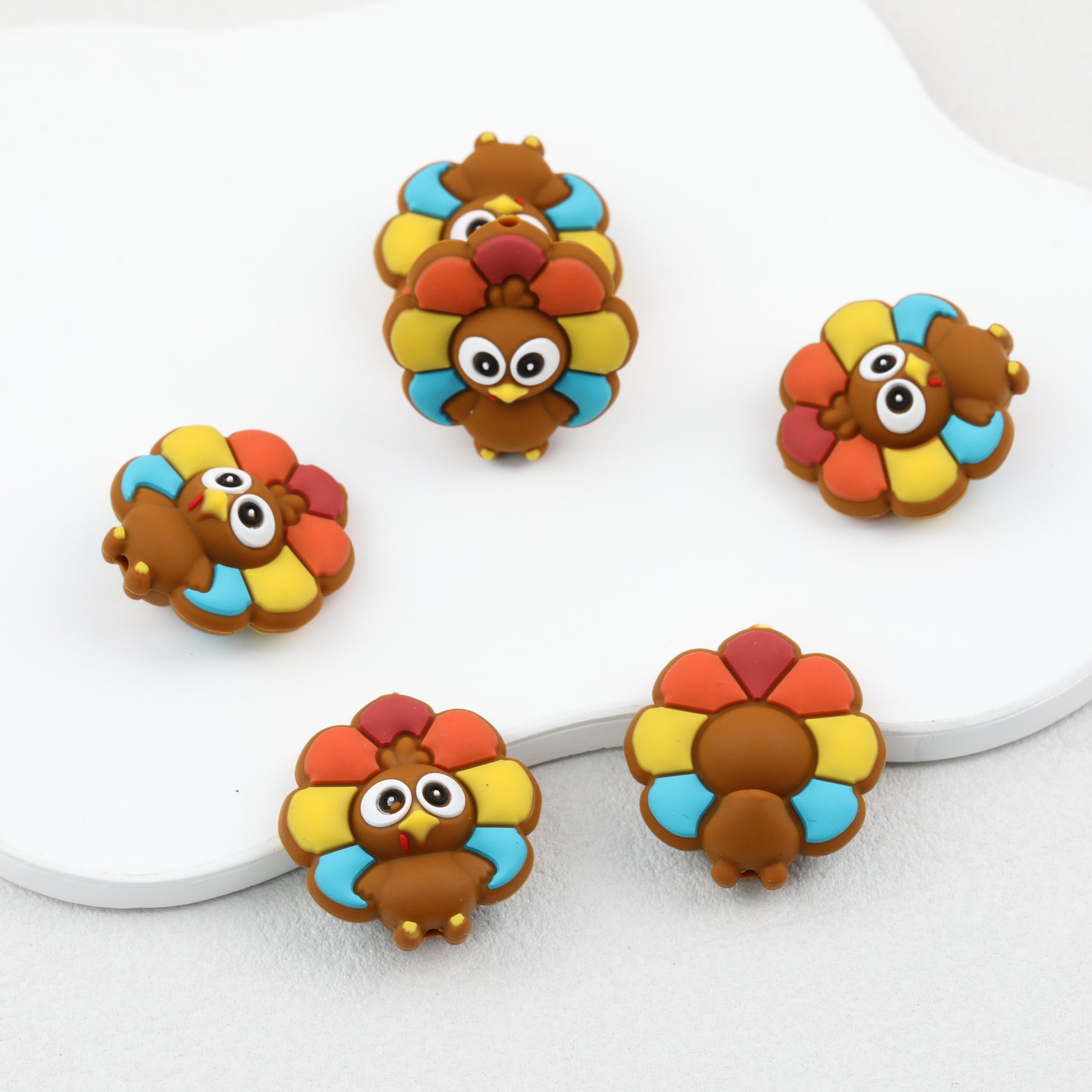 Thanksgiving Turkey 3D Silicone Beads with Colorful Feathers 20pcs 3
