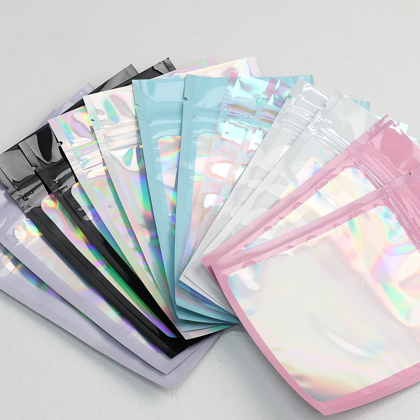 Zip Lock Bags 10.5x15cm Holographic PE Plastic Clear Window 50pcs