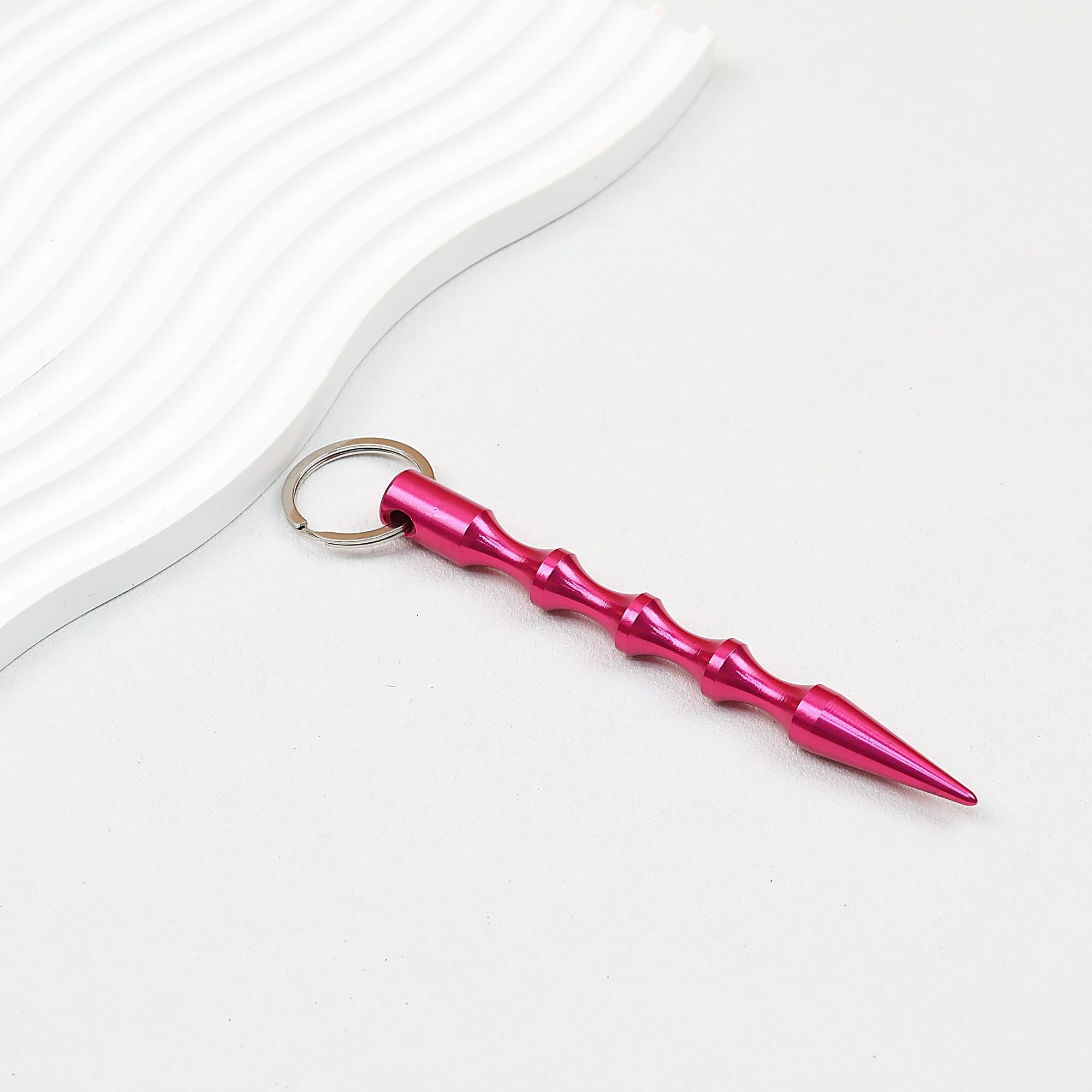 Self Defense Keychain Alloy Aviation Aluminum Bamboo Design - Rose red