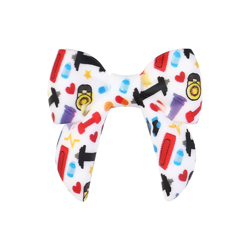 10pcs 3D Bow Printed Silicone Focal Beads