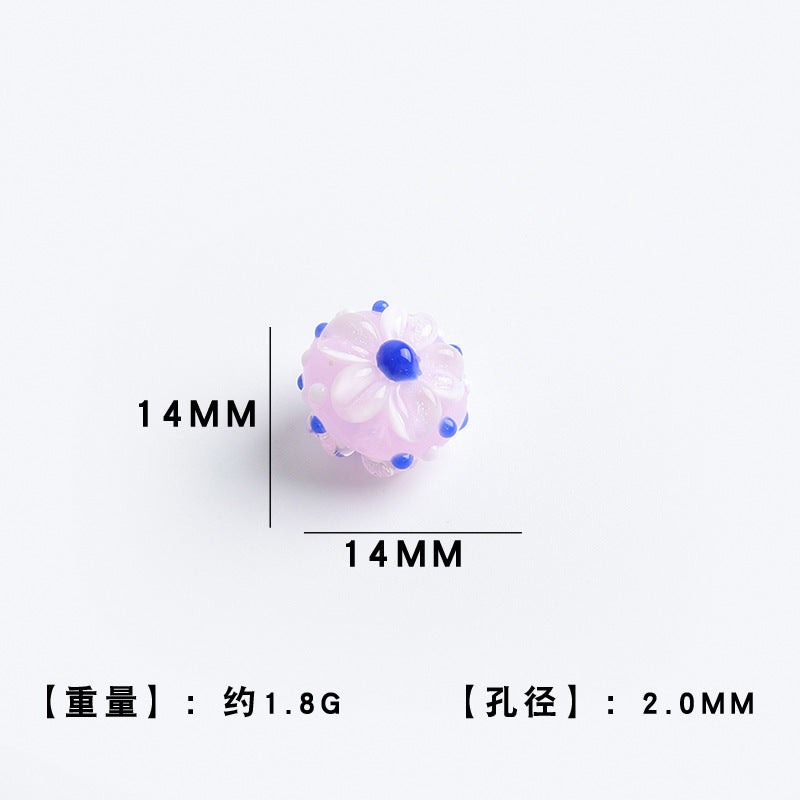 Colorful 14mm Floral Round Glass Beads with 2mm Hole 10pcs 9