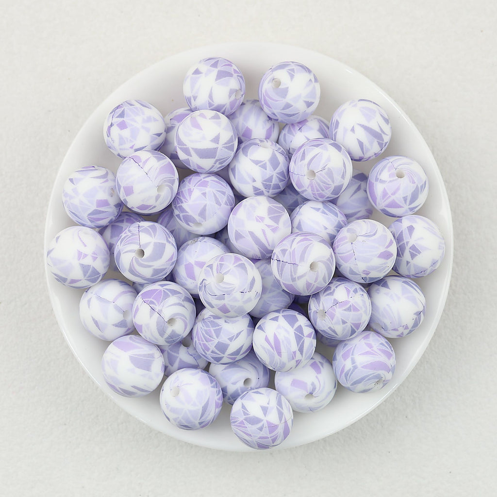 15mm Colorful Polka Dot Print Round Silicone Beads  50pcs - Amethyst