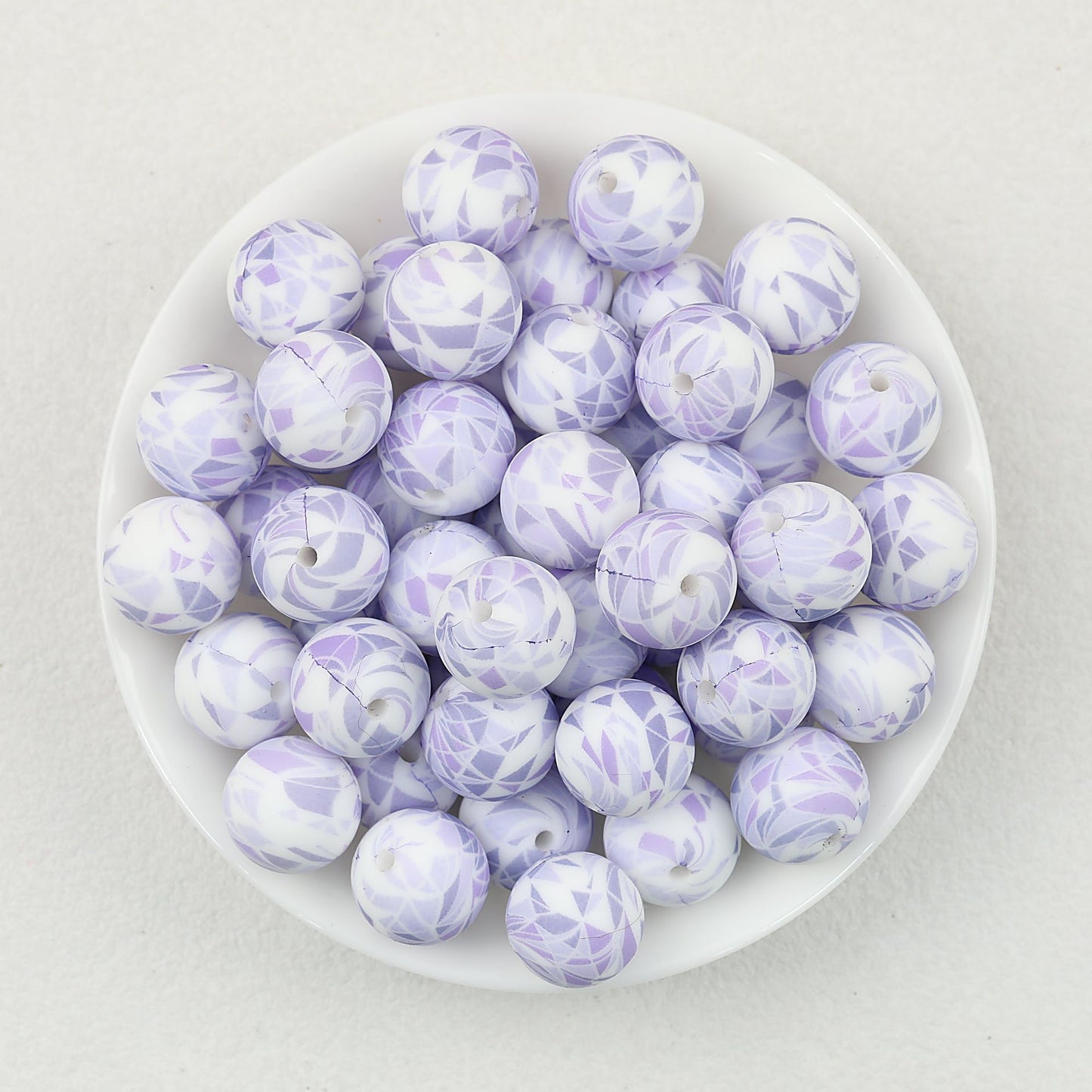 15mm Colorful Polka Dot Print Round Silicone Beads  50pcs - Amethyst
