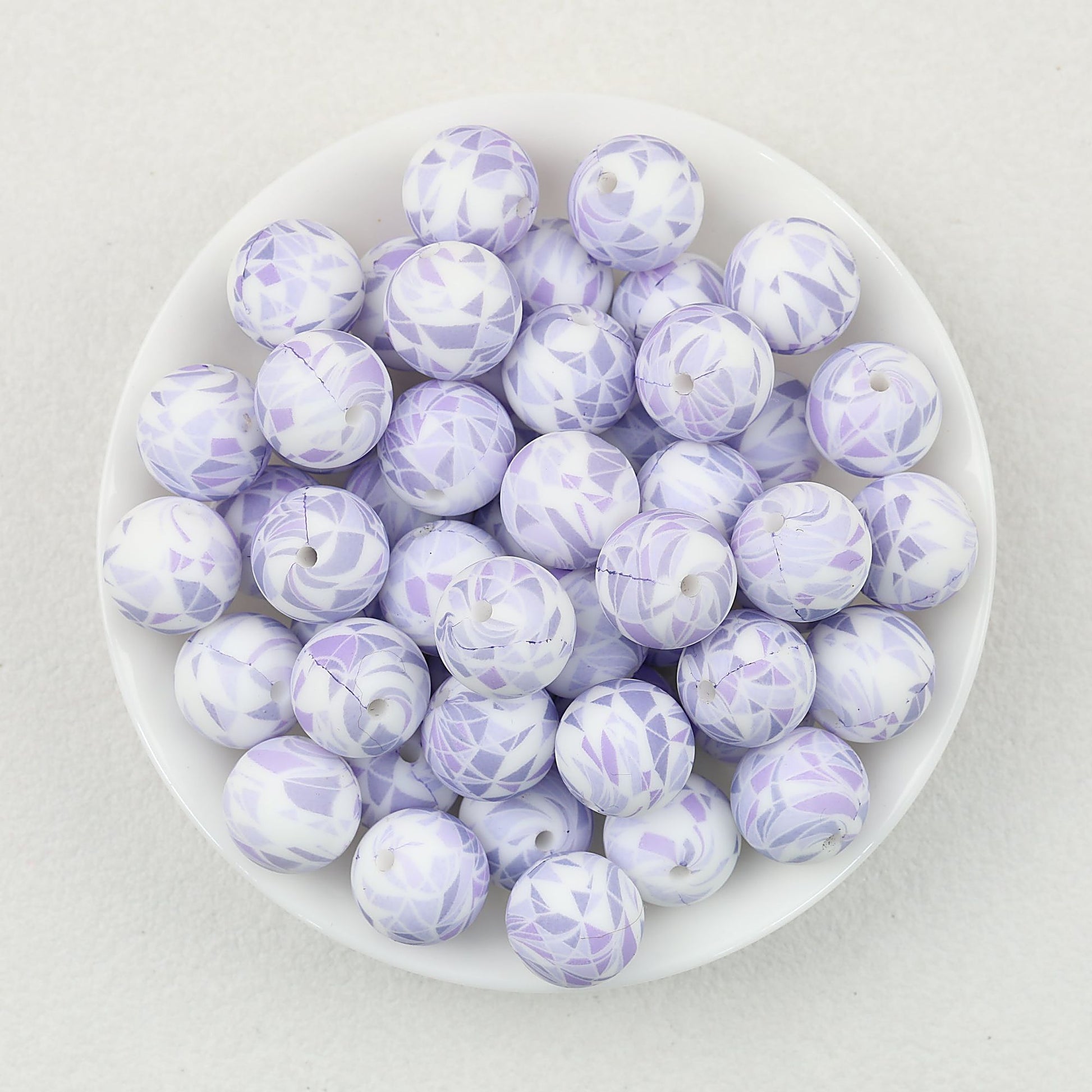 15mm Colorful Polka Dot Print Round Silicone Beads  50pcs - Amethyst