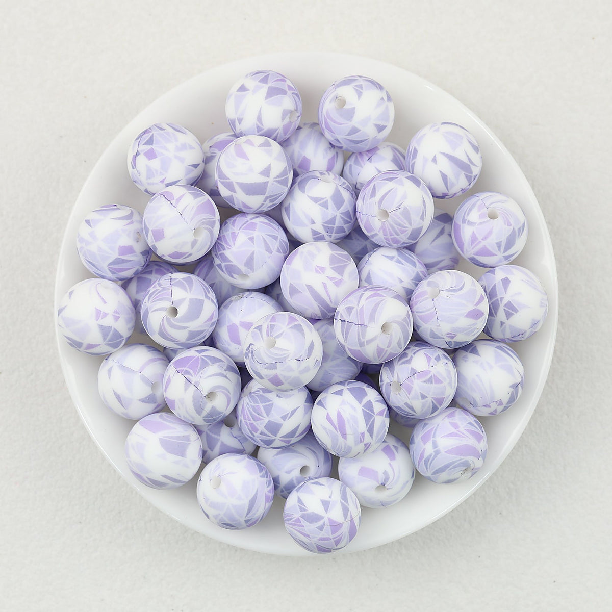 15mm Colorful Polka Dot Print Round Silicone Beads  50pcs - Amethyst
