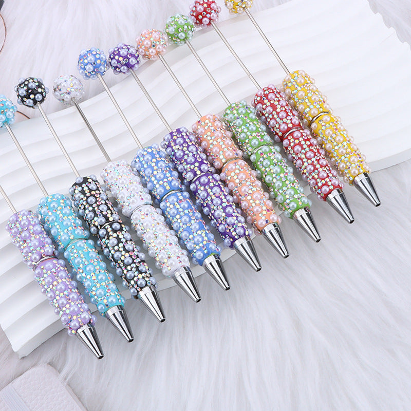 Beadable Pen with Pearl and Rhinestone Decoration Plastic 16.5g 153x17.5mm 4