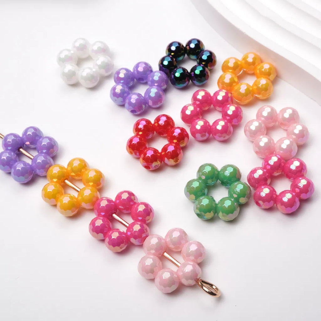 Plating Rhombus Faceted Wreath Acrylic Beads 23mm Glossy Plated 50pcs
