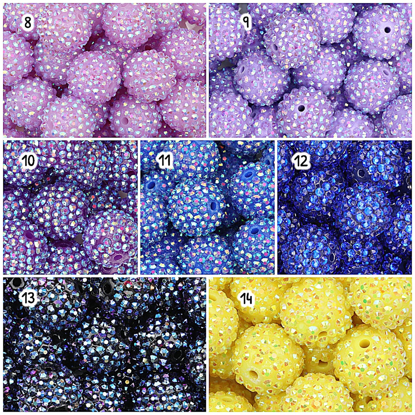 Multicolor Round Rhinestone Beads 20mm Sparkle Shine 50pcs