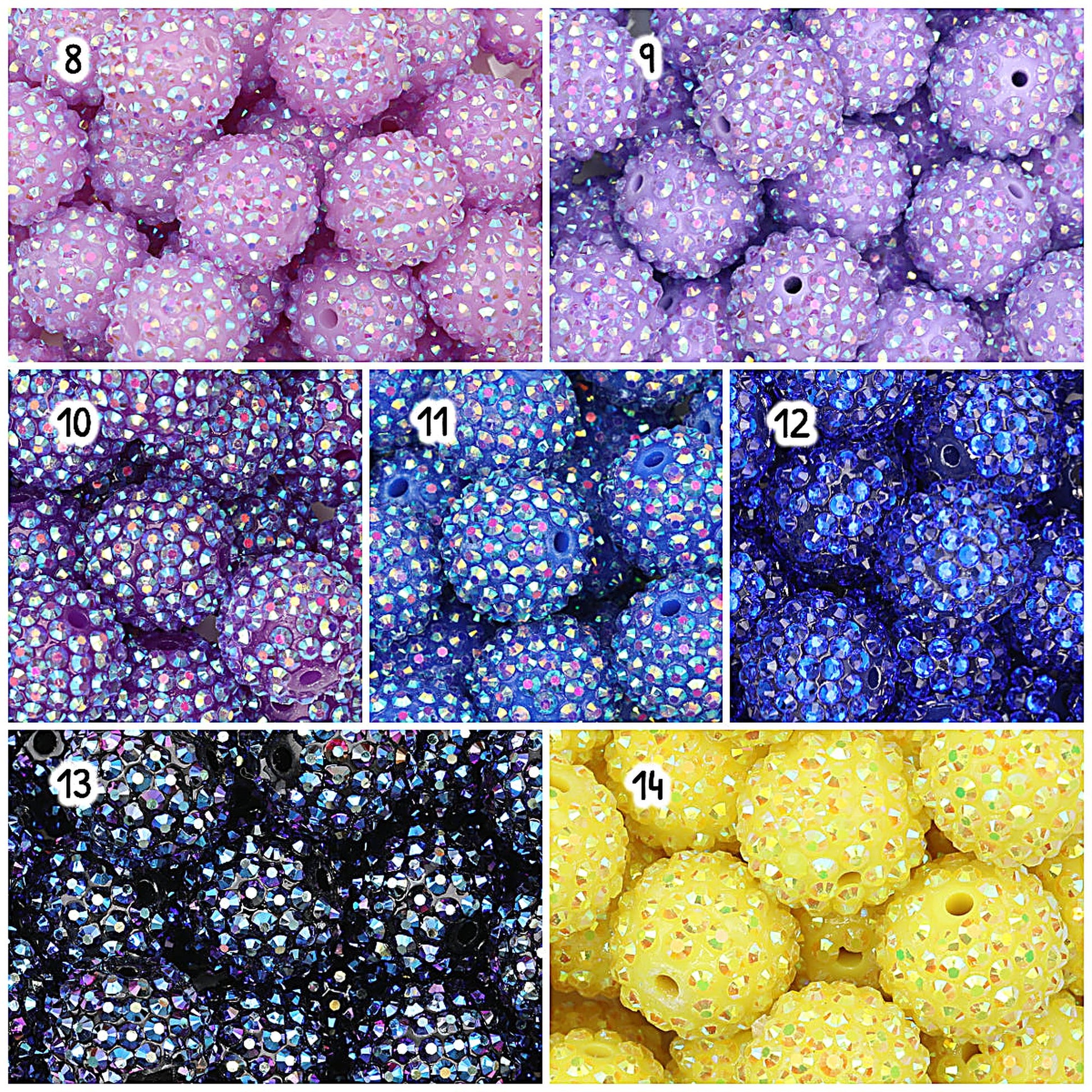 Multicolor Round Rhinestone Beads 20mm Sparkle Shine 50pcs