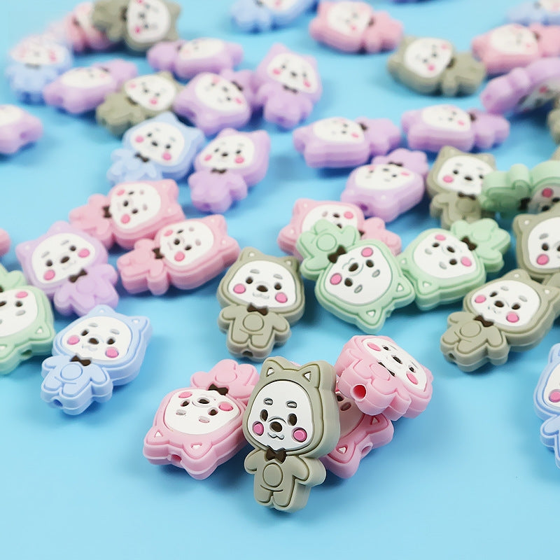 Silicone Focal Beads Little Bear Rosy Cheeks Bow Tie 20pcs