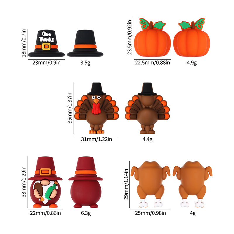 Silicone 3D Focal Beads Thanksgiving Pumpkins Give Thanks Hat 20pcs 9