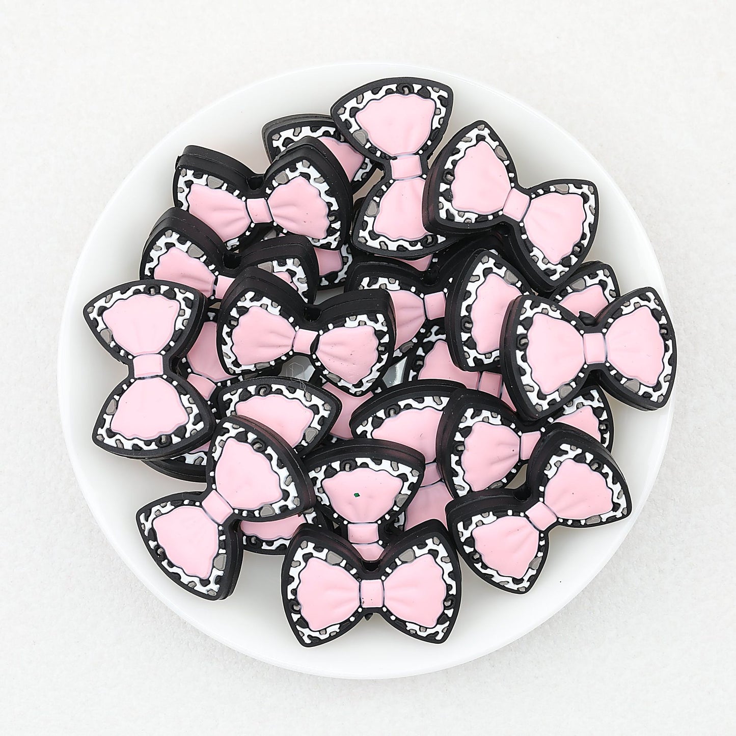 Cow Print Bow Silicone Focal Beads Pink Light Pink Green 20pcs - Light Pink