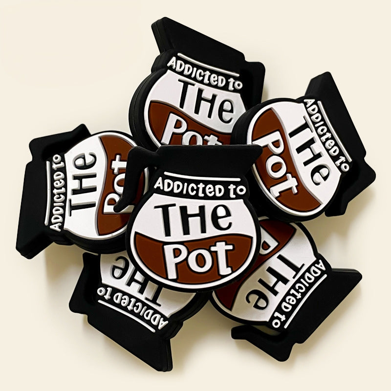 Silicone Focal Beads Coffee Pot Addicted To The Pot Text Design 20pcs