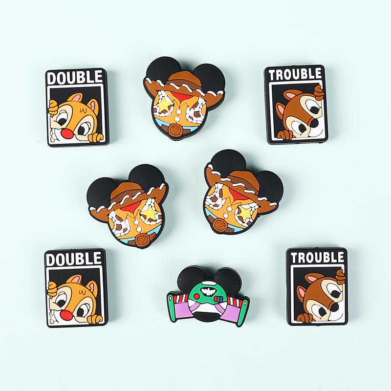 Silicone Focal Beads Disney Chipmunks Mickey Mouse Double Trouble Text 20pcs 3