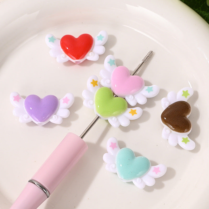 Glossy Angel Wing Heart Resin Beads 30mm 20pcs