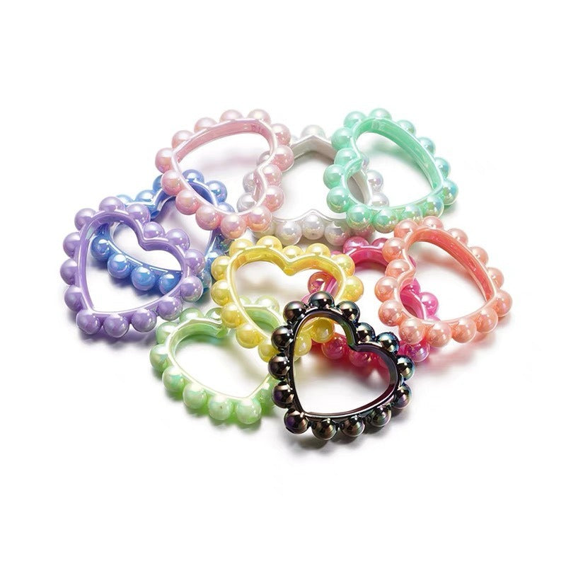 Hollow Heart Acrylic Beads 39x43mm Pastel and Black Scalloped 10pcs 14
