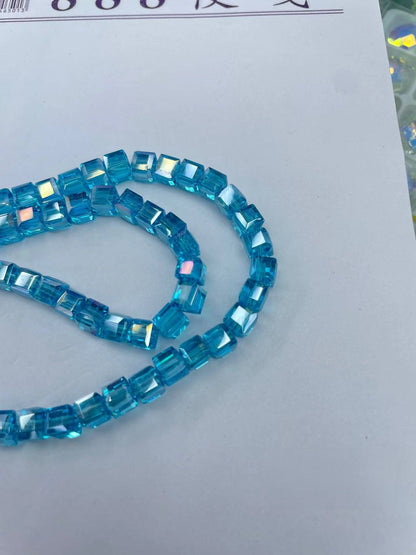 Electroplated Square Glass Beads 6mm Colorful Reflective 96pcs 19