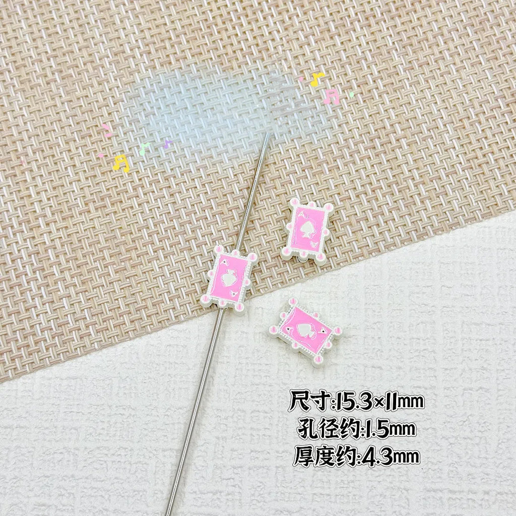 Baking Painted Poker Metal Beads 15mm Colorful Whimsical Design 10pcs 13